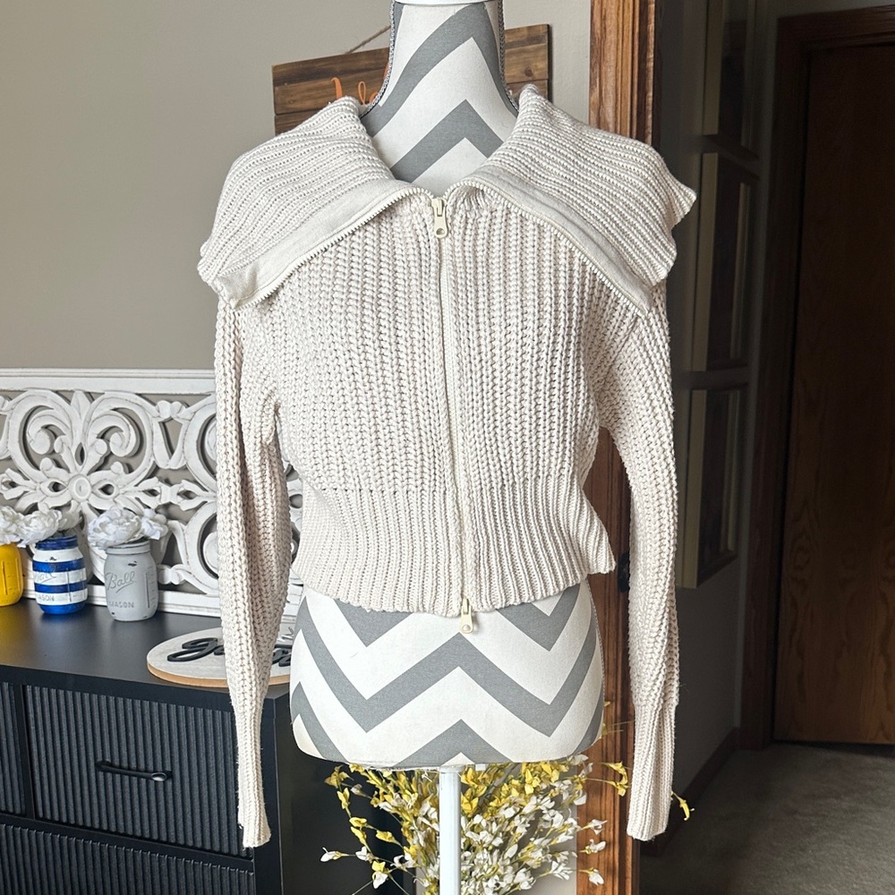 Aerie Cream Zipper Cardigan